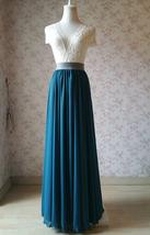 Teal Blue Chiffon Maxi Skirt Women Summer Plus Size Chiffon Skirt Outfit image 4