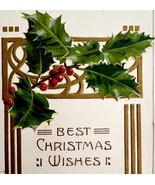 Christmas Wishes Victorian Greeting Card Embossed Bi-Fold Holly PCBG11E - $367.32 MXN