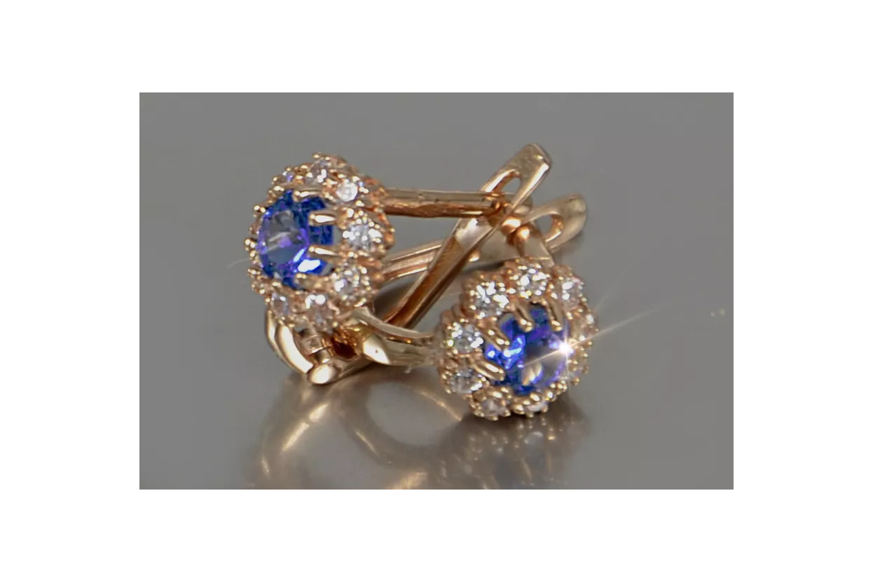 14 K 585 Solid Gold Earrings Sapphire &amp; CZ Russian Soviet Earrings  - $280.00