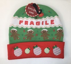 Women&#39;s Holiday Fragile Gingerbread Men Holiday Beanie Hat Christmas NEW  ⛄ - £12.06 GBP