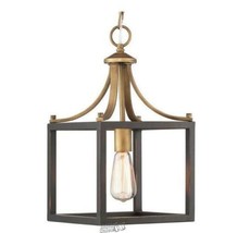 Boswell Quarter 1-Light Vintage Brass Mini-Pendant with Painted Black Di... - $56.99
