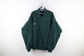 Vintage 90s Columbia Mens Large Faded Thick Fleece Henley Sweater Green USA - £55.35 GBP