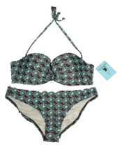 Betty&#39;s Beach Bungalow Swimsuit Bikini 2pc. Brown &amp; Mint Green Size L La... - £17.96 GBP