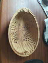 vintage hand carved wooden nut bowl, coconut shaped 9 3/4&quot; long - £18.99 GBP