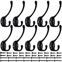 10 Pack Heavy Duty Dual Coat Hooks Wall Mounted With 40 Screws Retro Dou... - £14.84 GBP
