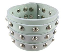 Zeckos Gray Leather 3 Row Cone Spiked Wristband Blemished - £11.35 GBP