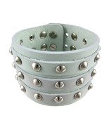 Zeckos Gray Leather 3 Row Cone Spiked Wristband Blemished - £11.38 GBP