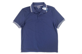 Club Room Striped Navy Blue Performance Polo Shirt Mens Size Medium Short Sleeve - £14.93 GBP