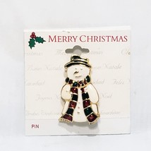 Snowman with long Scarf Winter Brooch Pin White Red Green Gold 1.5&quot; Kmart - £12.41 GBP