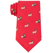 TOMMY HILFIGER Red Reindeer Wreath Pindot Christmas Silk Classic  Tie - £19.66 GBP