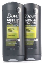 2 Dove Men &amp; Care 13.52 Oz Sport Care Active Fresh Strengthening Body Fa... - £22.37 GBP