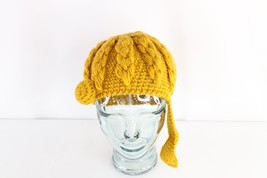 Vintage 60s Streetwear Acrylic Chunky Cable Knit Crochet Beanie Hat Cap Japan - £31.28 GBP