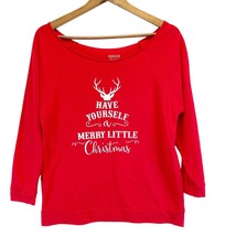 Forever Trendy Womens S Christmas Sweatshirt Red Scoop Neck Half Sleeves  - £13.10 GBP