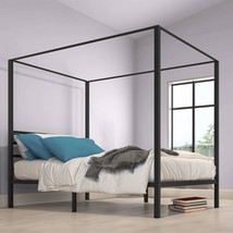 Queen size Modern Four Poster Metal Canopy Bed in Black Finish - $6,903.53 MXN