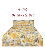  Floral Print Bed Sheets Set   4-pc Yellow Floral Pattern Full Queen Kin... - $35.81+