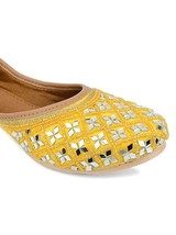 Womens Punjabi Jutti Mojari ethnic Bellies flat US Size 6-11 Yellow Mirror - £27.62 GBP