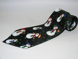 Hallmark Men&#39;s Black Christmas 57&quot; Tie Snowman Necktie Holiday Specialties - £7.56 GBP