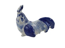 Vintage Ceramic Rooster Figurine Hand Painted Cobalt Blue White - $80.36