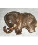 Textured Antique Gold Tone Clear White Rhinestone India Elephant Brooch ... - £15.73 GBP