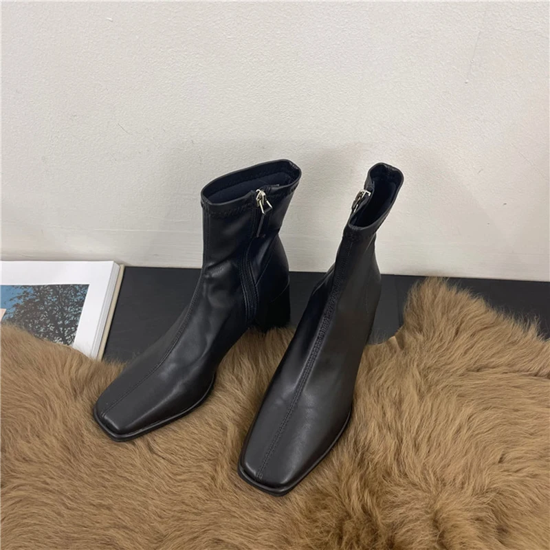 2024 Winter Shoes Heel Ankle Women Boot High Quality Soft Leather Short Boot Zip - £178.75 GBP