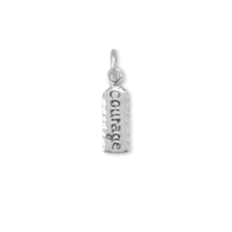 Oxidized Sterling Silver &quot;courage&quot; Tag Charm for Charm Bracelet or Necklace - £18.80 GBP