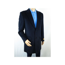 Men 100% Soft Wool 3/4 Length Winter Top Coat Cashmere Feel  #Til-71 Navy Blue image 4