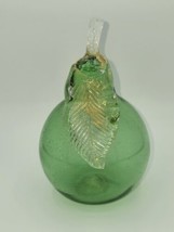 Murano Art Glass Green Pear Gold Flake 5&quot; - $1,992.72 MXN