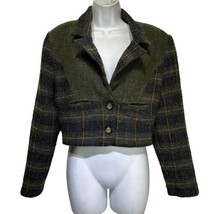 vintage just lookin green plaid wool crop V-neck jacket Size M - $39.59