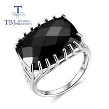 Natural black spinel checkboard cut big gemstone ring 925 sterling silver jewelr - £56.82 GBP