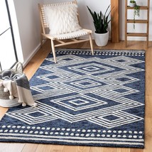 SAFAVIEH Micro-Loop Collection Accent Rug - 3&#39; x 5&#39;, Navy &amp; Ivory, Handmade Moro - £76.35 GBP