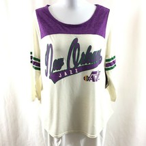 NBA New Orleans Jazz Womens T Shirt Retro Throwback 3/4 Sleeve Ivory Purple L - £7.67 GBP
