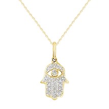 Pendentif Main De Fatima En Or Jaune 14K Plaqué Avec Collier En Diamant Simulé - £73.38 GBP