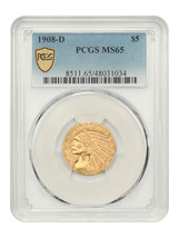 1908-D $5 PCGS MS65 - $29,027.25