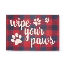 NEW Wipe Your Paws Buffalo Plaid Doormat 18.5x27&quot; pet pawprint accents n... - $10.95