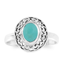 Exquisite Swirl Frame Oval Green Turquoise Sterling Silver Ring-6 - £8.35 GBP