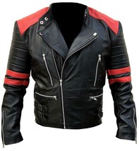 Mens Quilted Traditional Biker Leather Jacket Real Lambskin Leather Hand Made - £104.21 GBP
