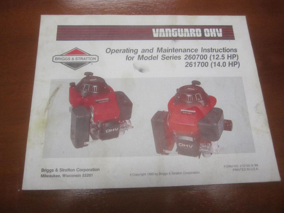 BRIGGS VANGUARD OHV 12.5 HP 14 HP  Manual Operator&#39;s Manual 260700 261700 - $11.99