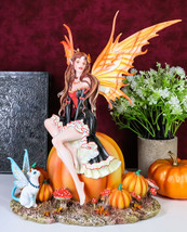 Amy Brown Fall Autumn Tribal Fairy Godmother With Pumpkins And Winged Cat Statue - £95.14 GBP