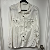 Halogen Womens Off White Long Sleeve Button Up Shirt Blouse Top Size XL - $23.76