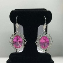 Plata de Ley Gema Natural Certificado 6Ct Zafiro Rosa Antiguo Pendientes - £70.50 GBP