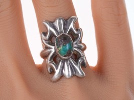 sz5.75 Vintage Native American Tufa Cast Silver and turquoise ring - £137.10 GBP