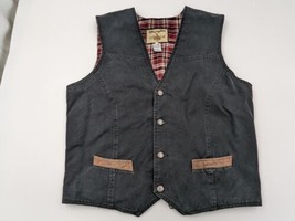 Vintage Wrangler Black Denim Vest Men Size Large Plaid Flannel Lined Wes... - $29.69