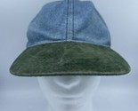 Vtg OG Denim Suede Compact Logo 6 Panel Strapback Cap Hat Green Bill - £13.76 GBP