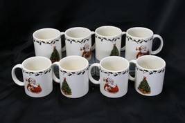 Christmas Tree Holly Santa Stoneware Mugs Lot of 8 Xmas - $20.57