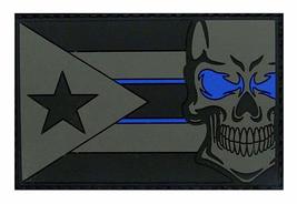 Puerto Rico Flag Skull Thin Blue Line Patch [3.0 X 2.0 -PVC Rubber -Hook Fastene - £8.01 GBP