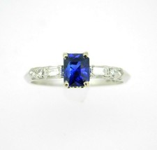 Platinum 1.05ct Blue Genuine Natural Sapphire and Diamond Ring (#J5052) - £1,270.13 GBP