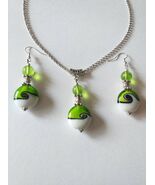 Emerald Green Murano silver set necklace earrings Victorian Murano glass... - €45,13 EUR