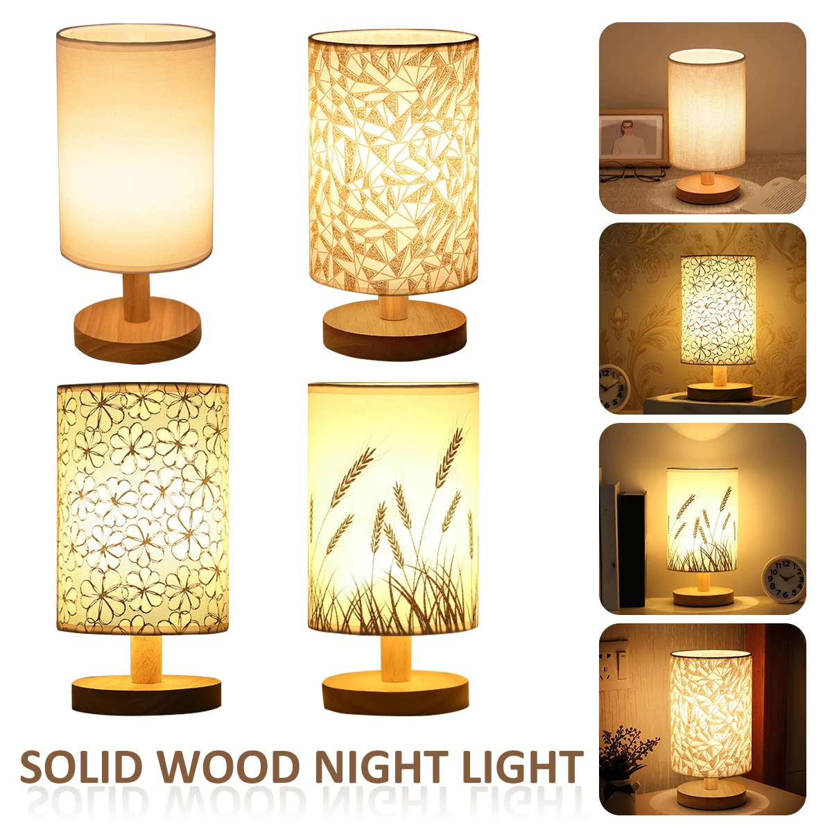 Wooden Table Lamp USB Powered Bedside Lamp Night Lights Bedroom Atmosphere Light - £16.15 GBP+
