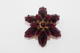 Sunburst Red Garnet Rhinestone Flower Gold Tone Pin Brooch ~ Made in Ger... - £109.63 GBP