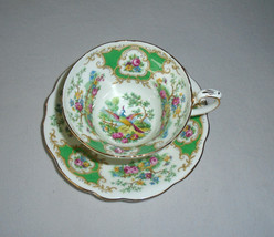 Coalport Broadway Green Teacup and Saucer England Bone China Vintage - $39.60